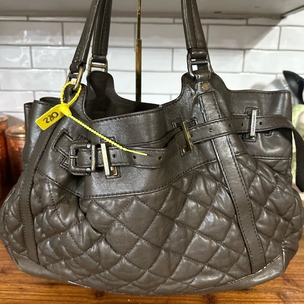 Burberry Quilted huge Leather Shoulder Bag in Dark Brown